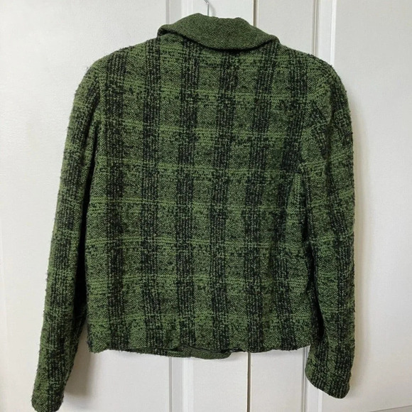 Vintage Handmade Boucle Green Black Plaid Crop Blazer Old Money Jackie O - Picture 2 of 5